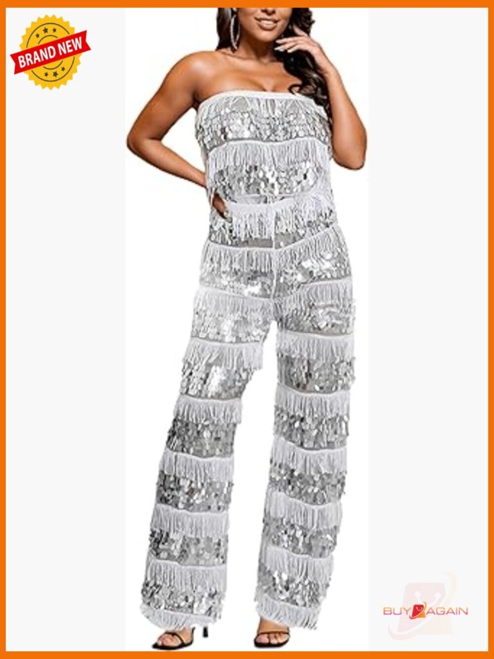 Sequin Rhinestone Jumpsuit for Party Night Out Sleeveless Zipper - Picture 1 of 7